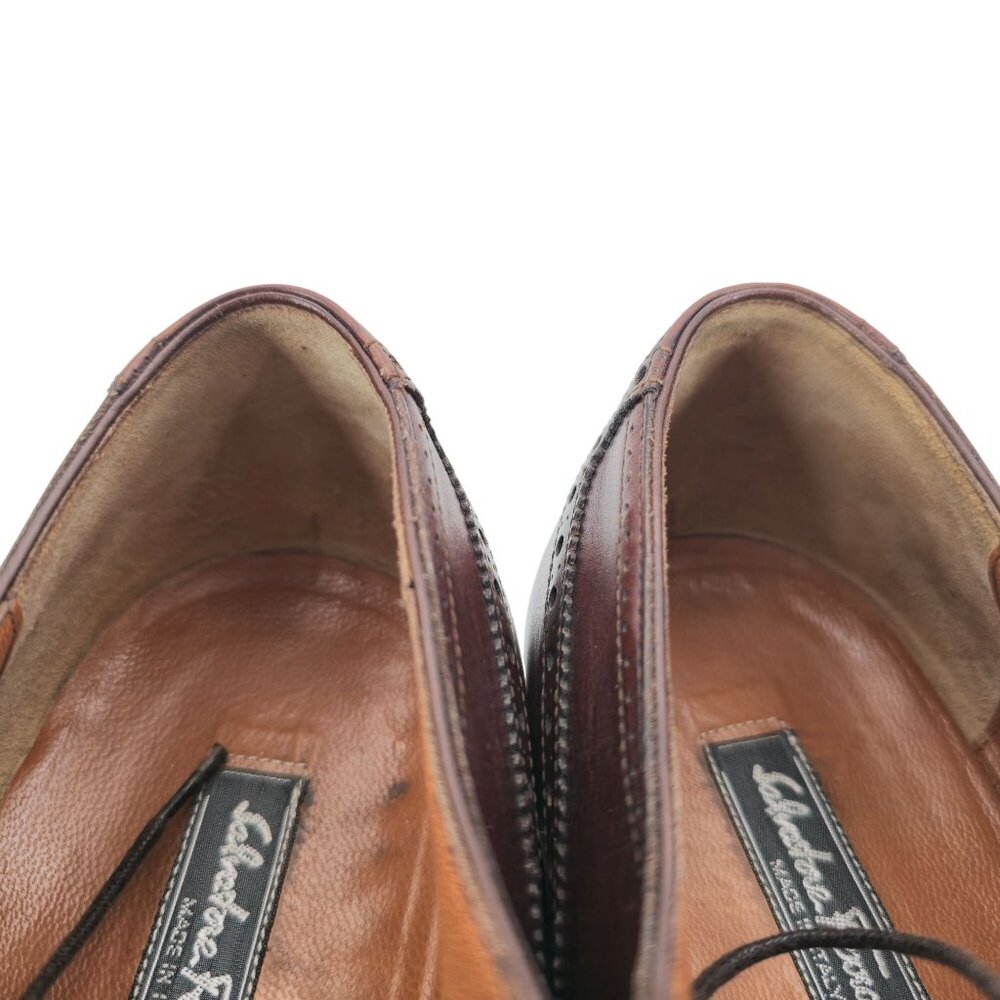 Salvatore Ferragamo Tramezza Brown Leather Wingtip Oxfords Men 11.5D Dress Shoes - Picture 11 of 14